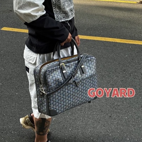 GOYARD 灰色經典老花手提公事包 41*27*11 95新 配件塵袋 鎖鑰匙