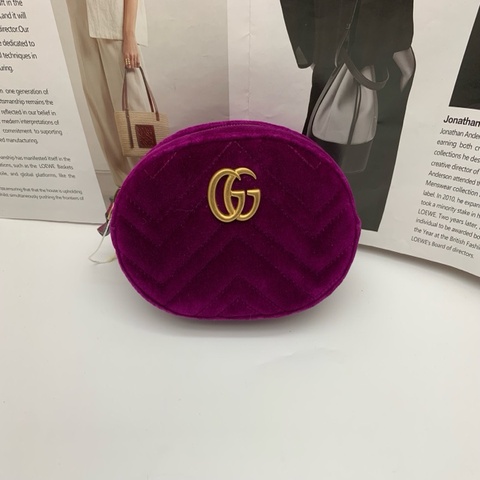 古馳 Gucci 馬蒙腰包 小號 天鵝絨 紫色