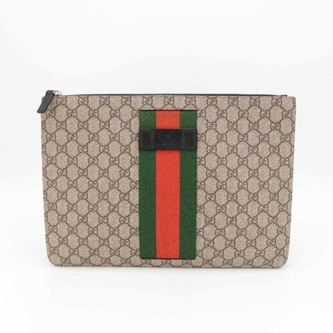 GUCCI 棕色銀扣老花ophidia手拿洗漱包大號