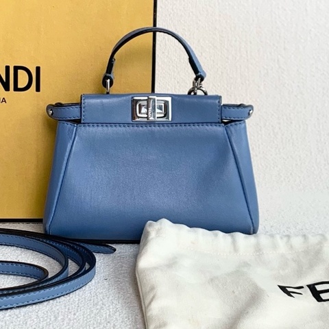 Fendi芬迪 peekaboo mini手提斜挎包 藍色 銀扣