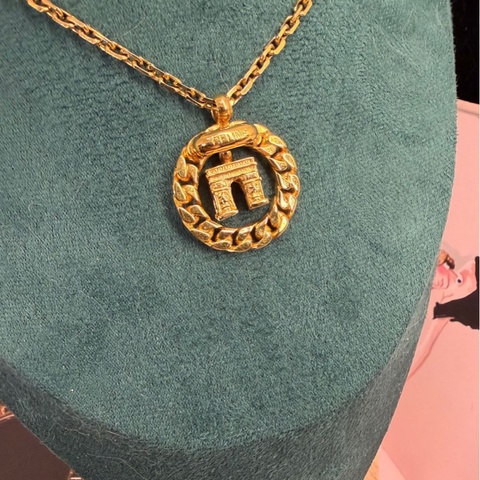 思琳CELINE Vintage 古董絕版 老物 金色 中古 立體凱旋門吊墜 項鍊