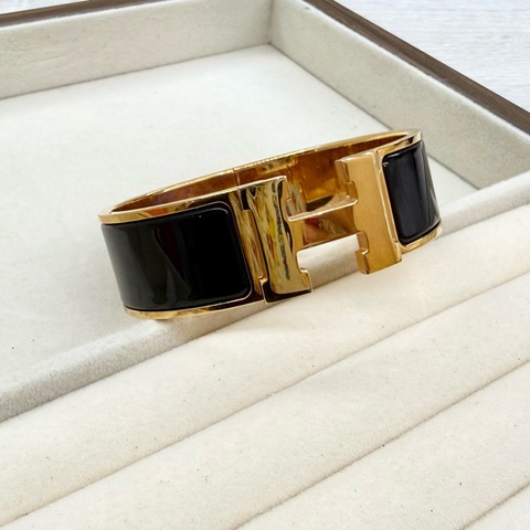 HERMES🖤精緻黑寬版Clic Clac H金釦PM手環H30000