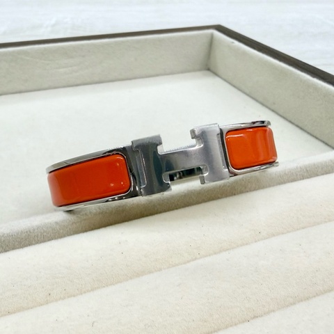 HERMES🧡橘色clic H銀釦PM手環H70000