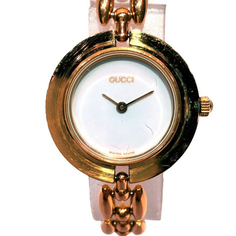 Gucci GUCCI 可更換錶圈腕錶，總重 25.6 克，鍍金，石英機芯，白色錶盤，11 12.2