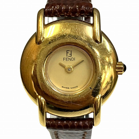 Fendi 手錶，總重 21.8 克，鍍金皮革錶帶，石英機芯，米色錶盤，400L。