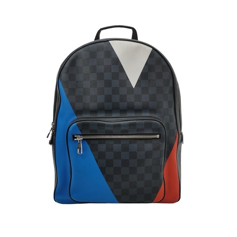 Louis Vuitton (LV) Josh牛皮拼色棋盤格拉鍊雙肩包。