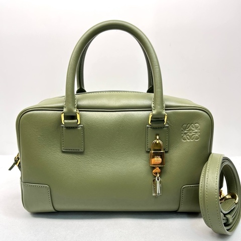 LOEWE 羅意威Amazona 28系列 納帕皮 保齡球手提包單肩包斜挎包 綠色 金扣 附件：肩帶