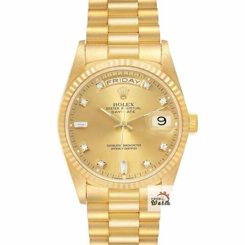 【大眾名錶】ROLEX勞力士18238 Day-Date 18K金蠔式 金色十鑽面盤 星期顯示 大眾名錶B1338