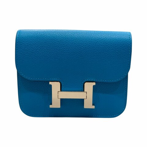 HERMES 愛馬仕 PFEUILLE CONSTANCE SLIM BICO 藍色 銀釦