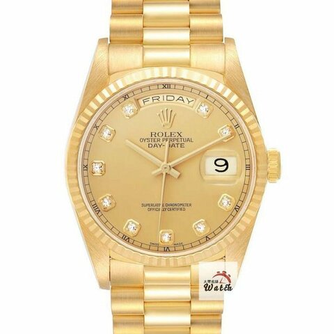 【大眾名錶】 Rolex 勞力士18238 Day-Date 蠔式18K 新包台 金色十鑽面盤 大眾名錶B1312