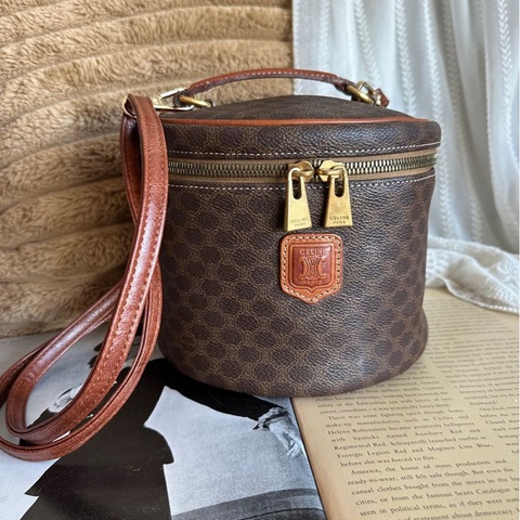 思琳 CELINE 賽琳 斜背包 手提包 斜挎包 化妝箱 經典中古 Vintage 凱旋門老花圓柱化妝包Macadam Vanity Bag 化妝袋