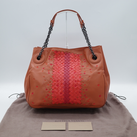 Bottega Veneta 寶緹嘉 焦糖色 刺繡小花 編織 皮革 肩背包 手提包