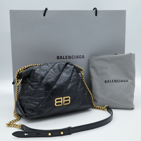 Balenciaga 巴黎世家 Crush 黑色 皮革 皺褶 拉鍊 肩背包 斜背包