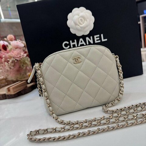 CHANEL 小貝殼包 荔枝牛皮 灰色 金釦 (芯片款)