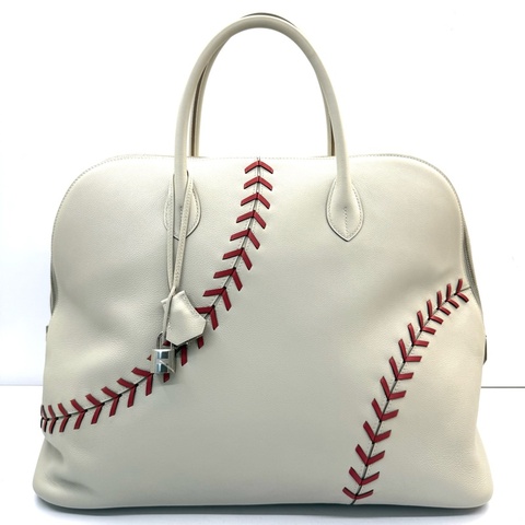 HERMES 愛馬仕 珍珠灰 BOLIDE BASEBALL 45CM 手提包 C刻