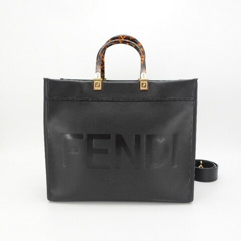 FENDI 黑色金扣牛皮sunshine tote中號