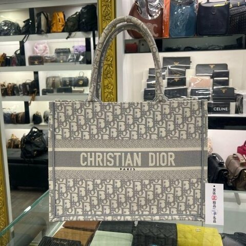 東區正精品㊣CHRISTIAN Dior Book Tote 米白色灰色老花刺繡購物袋包手提包中款 RZ6490