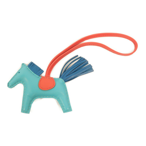 HERMES Milo皮革Rodeo PM掛飾7V Lagon/7W Bleu Izmir/A5 Bougainvillier