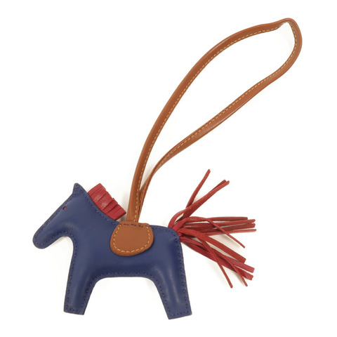 HERMES Milo皮革Rodeo PM掛飾Bleu de Malte/Rubis/