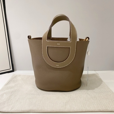 Hermes 愛馬仕 豬鼻子菜籃子手提包 大象灰 金扣 附件：塵袋
