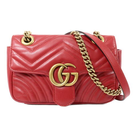 GUCCI 牛皮皮革GG Marmont Small鏈帶手挽肩背兩用袋