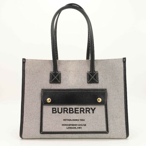 Burberry黑色帆布金扣freya tote小號