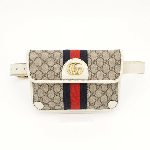 GUCCI 白色金扣老花ophidia腰包