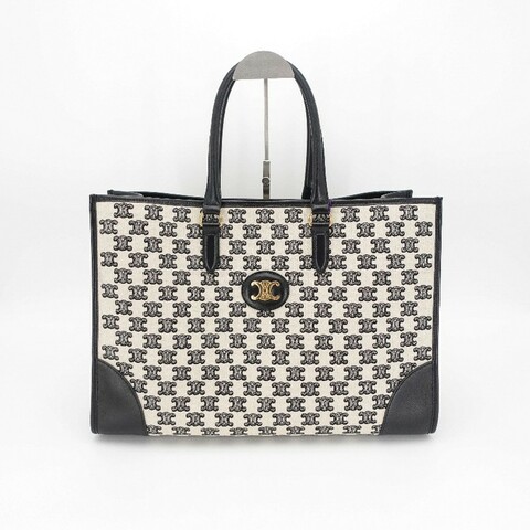 Celine 黑色老花金扣凱旋門tote