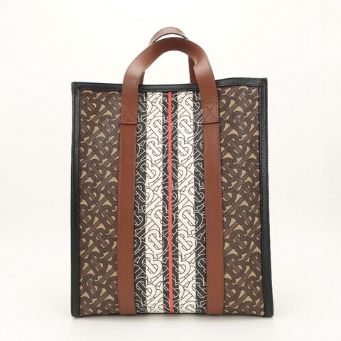 Burberry 棕色金扣老花TOTE