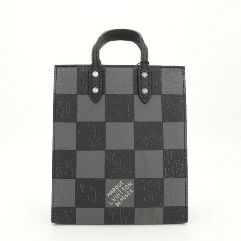 Louis Vuitton 黑色銀扣棋盤格琴譜tote bb 晶片款