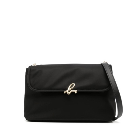 全新agnès b. 黑色金屬logo斜背肩背包