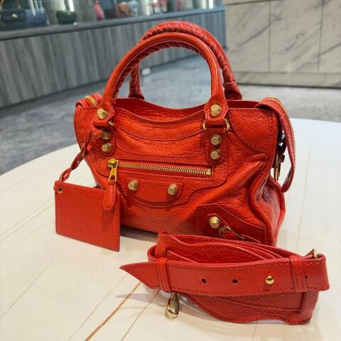 BALENCIAGA 巴黎世家 經典Giant Mini City金釦機車包(迷你-橘紅色)
