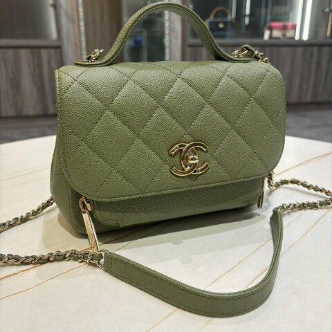 CHANEL 郵差包 綠色 荔枝紋牛皮 金鍊 (保卡款)