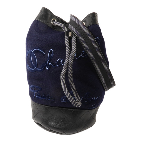 CHANEL 羊毛/牛皮皮革Drawstring Sling Bag鏈帶肩背袋