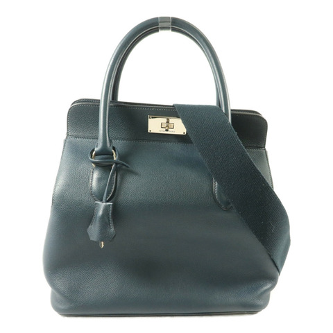 HERMES Evercolor皮革Toolbox 26手挽肩背兩用袋Bleu Ocean