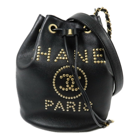 CHANEL 牛皮皮革Drawstring Bucket鏈帶肩背袋