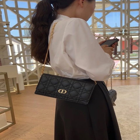 迪奧 Dior Caro WOC黑金鍊條包 底長:19cm
