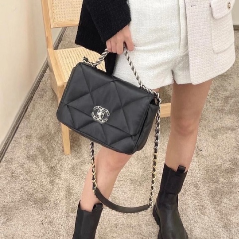 CHANEL香奈兒19Bag小號黑銀菱格全皮包芯片款🦸🏻‍♀️