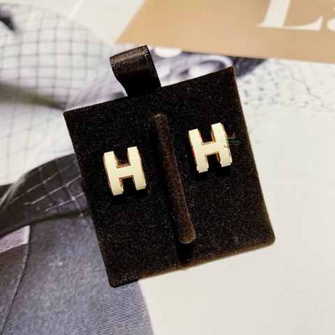 Hermes 愛馬仕 H608002FO49 Mini Pop H 白色 x 玫瑰金 針式耳環 耳釘 精品耳環