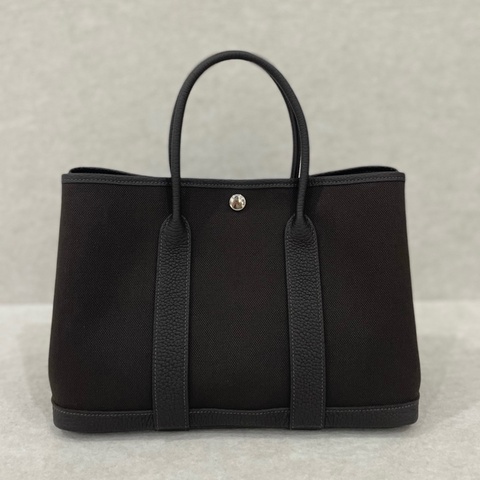 愛馬仕Hermes garden party30花園包30 手提包T3棗棕色 帆布拼皮 銀扣
