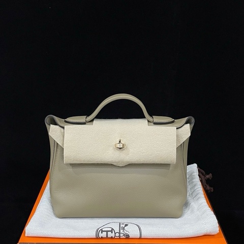 愛馬仕Hermes mini2424 手提包斜挎包8Q馬爾法米灰拼Nata奶油白 金扣