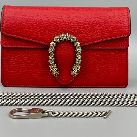 GUCCI 古驰 红色钻扣酒神mini链条斜挎包