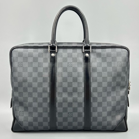 LV 路易威登 經典黑棋盤格牛皮手提公文包 11年