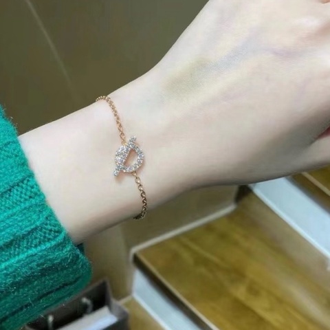 Hermes/愛馬仕24年保卡18K玫瑰金小Q滿鑽手鍊  尺碼：SH