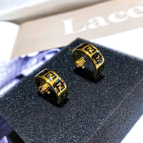 FENDI 芬迪 8AH637 Forever Fendi 系列 FF 金色 x 黑字 圈狀 針式耳環 精品耳環