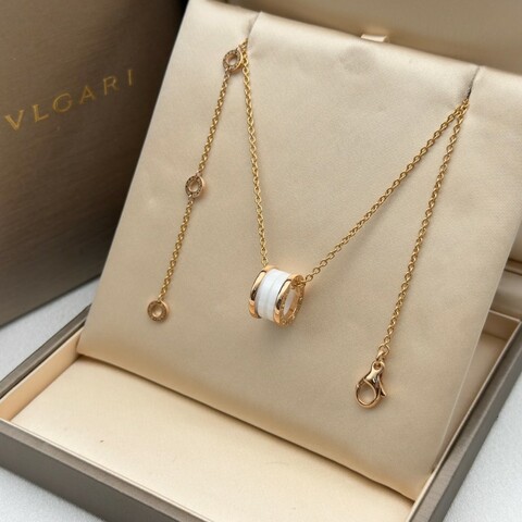 BVLGARI B.zero1系列 白陶瓷彈簧項鍊 18k玫瑰金項鍊