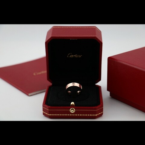 Cartier 18k玫瑰金 三鑽 love 戒指 寬版 64碼