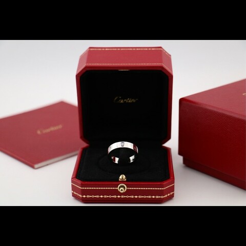 Cartier 18k白金 love 三鑽 戒指 寬版 64碼