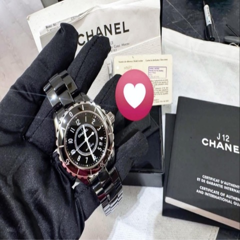 小巴黎二手名牌 正品chanel j12 38mm 機械 陶瓷錶 有保卡 購證 盒 2018