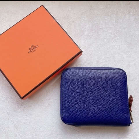Hermes 愛馬仕 silk in 絲巾拉鏈短夾 深藍色 EPSOM皮